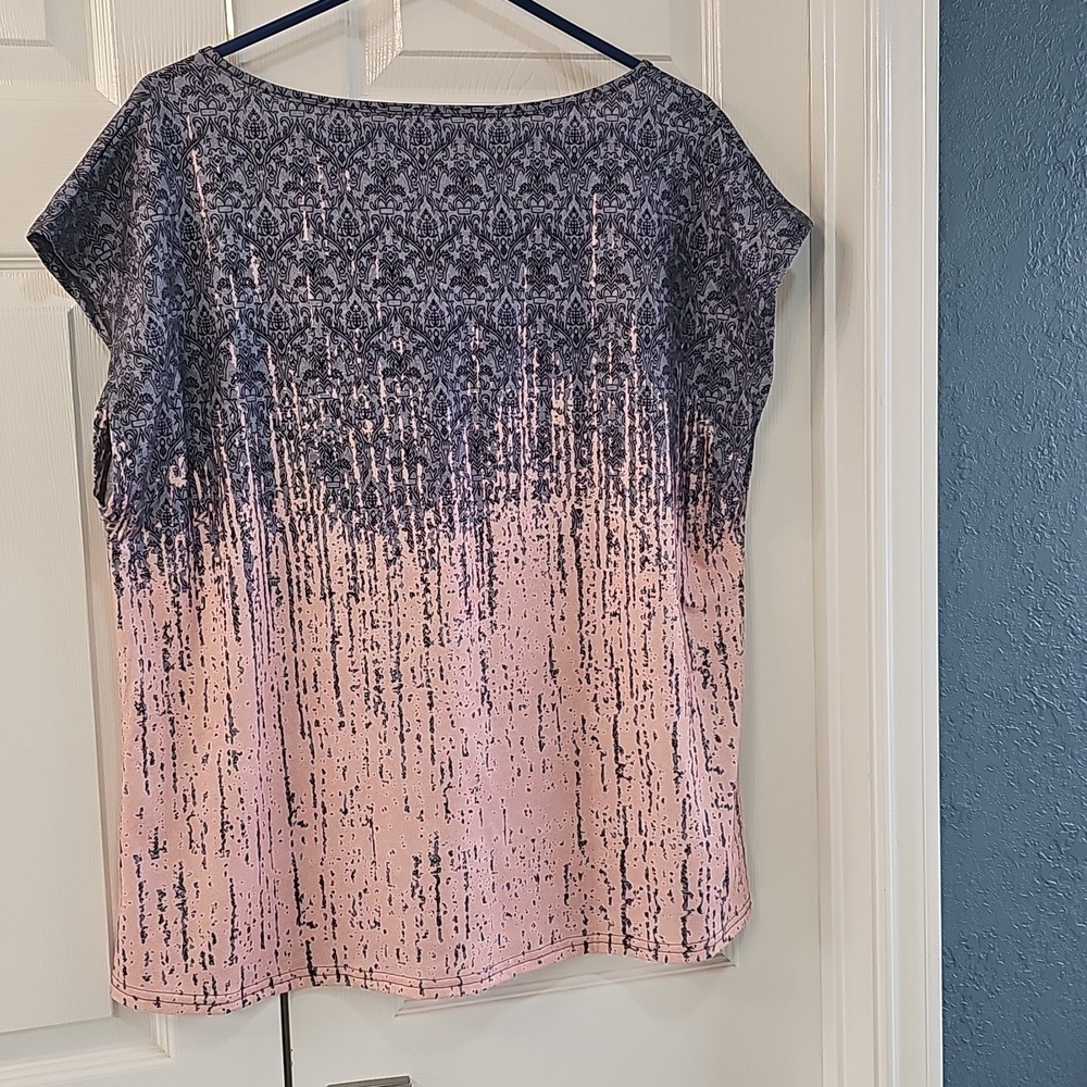 NWOT Women's Summer Boho Cap Sleeve Loose fit Gradient Summer Top Pink Gray XL - Picture 6 of 10